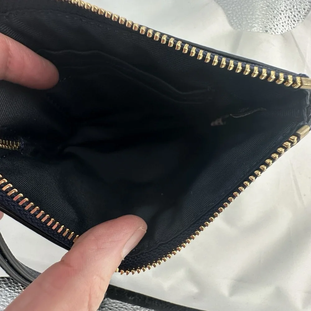 Coach Corner Zip Pebbled Leather Wristlet Pouch - Black CV396